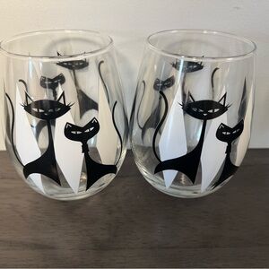 Black Cat Design Stemless Retro Wine Glasses